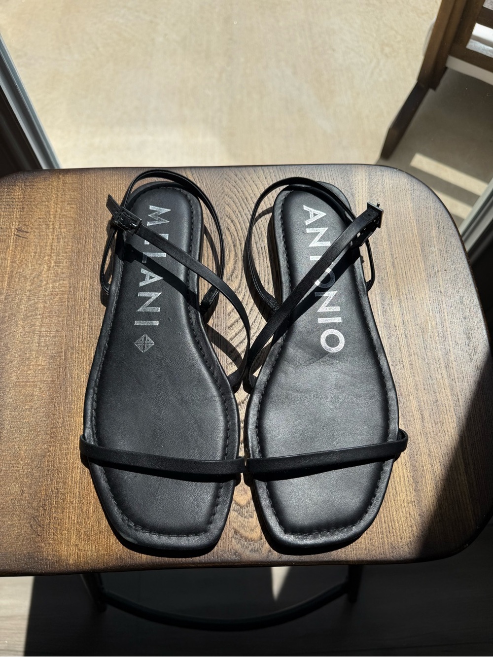 ANTONIO MELANI Black Minimal Strappy Flat Sandals